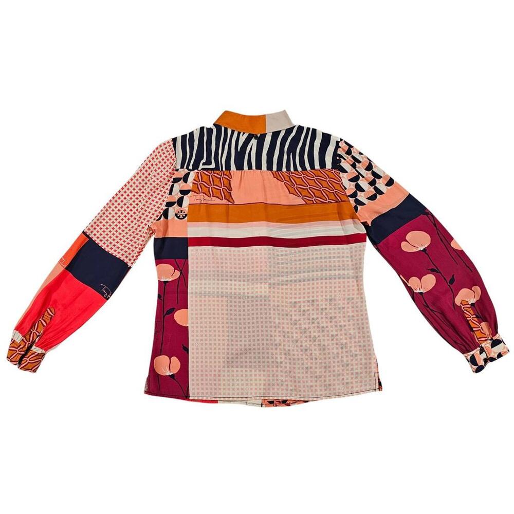 Tory Burch Patchwork Printed Silk LS Blouse Vibra… - image 8